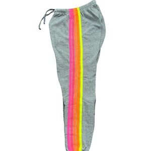 Aviator Nation Gray Track Pants with Pink and Yellow Stripes